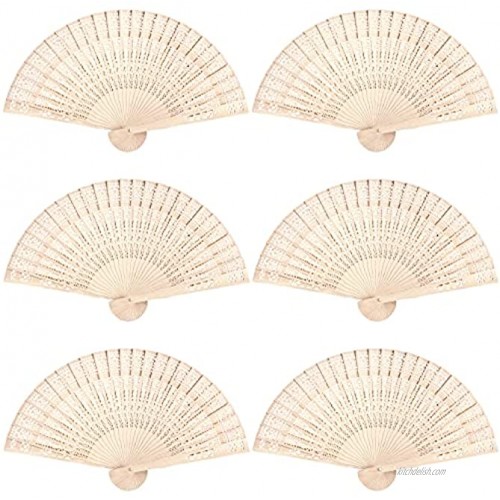 Awpeye 6 Pack Wood Fans Hand Held Folding Fans Chinese Sandalwood Fan Wooden Openwork Folding Fans for Wedding Decoration Birthdays Home Gifts