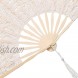 BABEYOND Cotton Lace Folding Handheld Fan Embroidered Bridal Hand Fan with Bamboo Staves for Wedding Decoration Dancing Party Beige