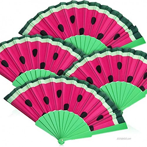 Blulu 4 Pieces Watermelon Fan Cloth Folding Fans Handheld Folding Fans for Festivals Music Concert Dance Performance Party Home Decoration