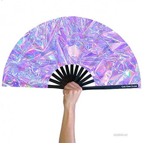God Glam It Hand Fan – Bamboo Hand Fan for Women and Men – Big Folding Fan – Chinese Fan for Festivals Parades and Decorations – Black Design with Custom Print – 12-inch Handheld Fan