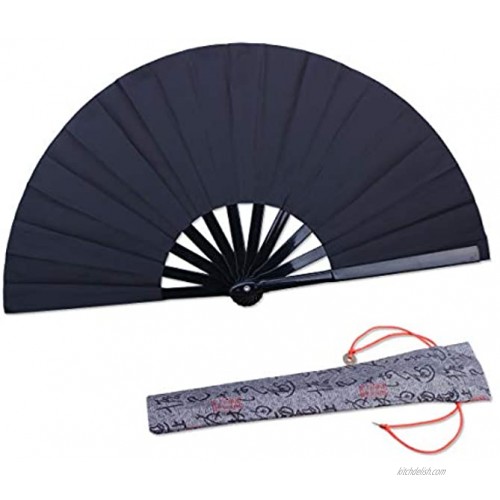 HONSHEN Folding Fan Black-Small Hand Fan Chinese Kung Fu Tai Chi Hand Held Folding Fans for Men Women Children with a Fabric Case for Protection 11.8inch Black