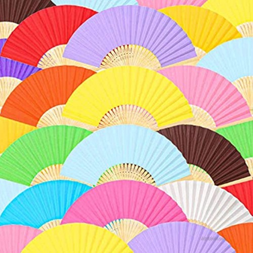 JOHOUSE Hand Held Paper Fans Bamboo Folding Fans Handheld Folded Fan for Church Wedding Gift Party Favors DIY Decoration 12 Pack Multicolor