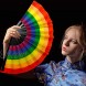 Large Folding Hand Fan Rainbow Party Fans Chinese Tai Chi Folding Silk Handheld Fan Rainbow Party Decorations for Men and Women Performance Dance Festival Gift Iridescence 2