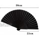 Minelife 2 Pack Bamboo Silk Folding Fan Handheld Chinese Vintage Retro Fabric Fans Black Hand Fan for Performance Dance Fighting Wedding Church Party & Gift