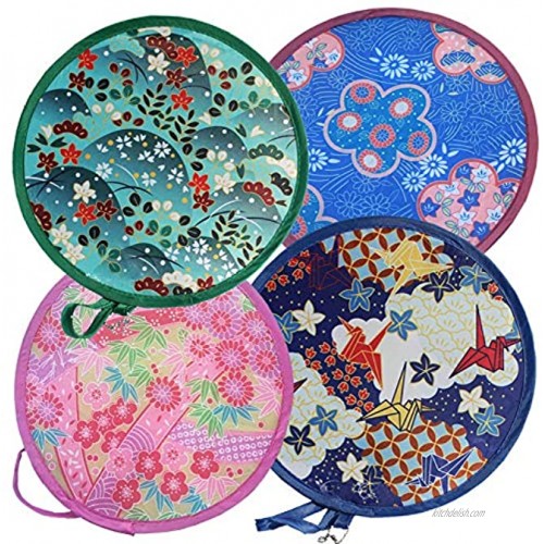 MXY Foldable Fan Round Japanese Style Summer Handheld Folding Fans Festival Wedding Party Decor Home Personal Decoration 4 Units Different Beautiful Patterns