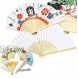 OHOM 10 Pcs White Hand Folding Fan Bamboo Frames for Home Decoration Handheld Folded Dance Fans for DIY Decoration Wedding Party Props