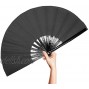 OMyTea Bamboo Large Rave Folding Hand Fan for Men Women Chinese Japanese Kung Fu Tai Chi Handheld Fan with Fabric Case for Performance Decorations Dancing Festival Gift Black