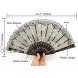 OMyTea Rose Lace Folding Hand Held Fans Bulk for Women Spanish Chinese Japanese Vintage Retro Fabric Fans for Wedding Church Party Gifts Mixed Colors 10pcs