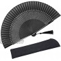 OMyTea Sexy Black Folding Hand Held Rave Bamboo Fan for Women Chinese Japanese Spanish Handheld Fan for Wedding Decoration Performance Dancing Church Party Gifts Diamonds