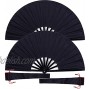 Orgrimmar 2 PCS Large Folding Hand Fan Hand Fold Fans Chinese Kung Fu Tai Chi Folding Fan with Fabric Case for Men and Women Performance Dance Decorations Festival Gift Black