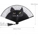 OULII Women Cartoon Cat Folding Silk Fan Handheld Fan Black