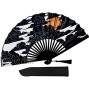 RUANJAI Fabric Bamboo Wood Hand Folding Fan Japanese Sky Vintage Retro Style Oriental Cloth Fabric Fan for Party Wedding Gifts DIY Decoration Home Decorations Black