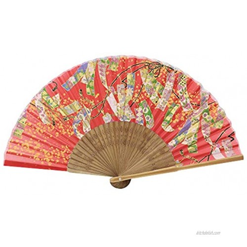 Terra Distribution Hand Fans for Women Foldable [Japan Import] Folding Fan Japanese Fan Unique Design Handmade Bamboo Silk Fan 8.6 22cm Abanicos de Mano 743 Strips red