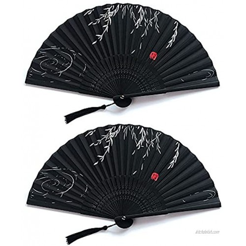 Vanknono 2 Pieces Bamboo Folding Hand Fan Chinese Japanese Portable Folding Fans Vintage Handheld Folding Fan Pride Fans for Wedding Dancing Decoration Party Gifts