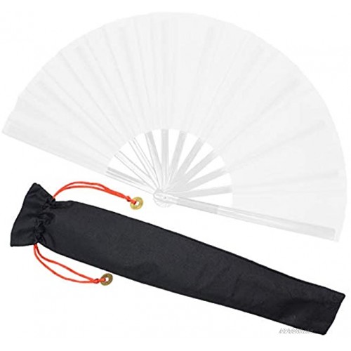 Zolee Large Rave Folding Hand Fan for Men Women Chinese Japanese Solid Kung Fu Tai Chi Handheld Fan with Fabric Case for EDM Music Festival Club Event Party Dance Performance Gift White