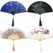 Zonon Handheld Floral Folding Fans Cherry Blossom Pattern Hand Held Fans Silk Bamboo Fans with Tassel Women's Hollowed Bamboo Hand Holding Fans for Women and Men 4 Pieces