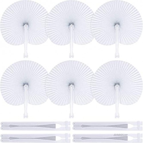 Zwin 48 Pcs Paper Fans Wedding Paper Fans for Guests Pocket Folding Paper Fans with Plastic Handle White Blank Paper Fans for Guests Celebartion Party Decoration