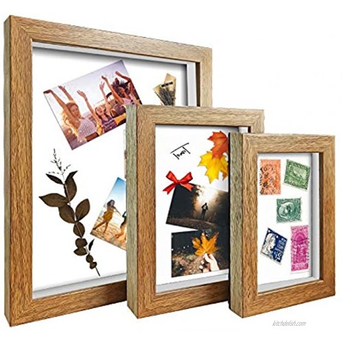 ArtbyHannah 3 Pack Multi Size 8x10 5x7 4x6 Inch Walnut Shadow Box Frames Display Case for Tabletop Free-Standing Memory Box for Memorabilia Photos Awards Medals,Depth：1Inch