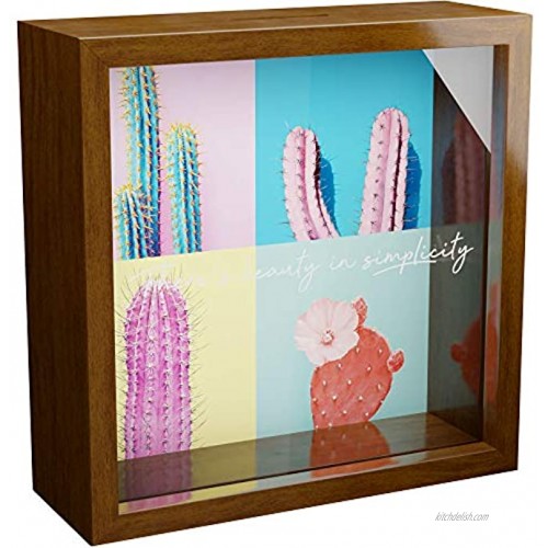 Cactus Gifts | 6x6x2 Memorabilia Shadow Box for Cactus Lovers | Decorative Wooden Keepsake Frame for Girls | Ideal Plant Decorations for Bedroom | Unique Cactus Wall Decor for Home & Kitchen