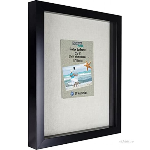 Caesar Home Large Shadow Box 13x16 Black Frame with Linen Background and UV Protection | Easy to Display Pins Sports Memorabilia Medals Wedding Memorabilia Baby Keepsakes Magazine and Photos