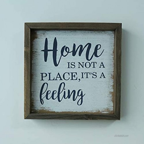 CVHOMEDECO. Rustic Distressed Home is not a Place it’s a Feeling Shadow Box Frame Wall Mounted Hanging Decor Art 9-3 4 x 9-3 4 Inch