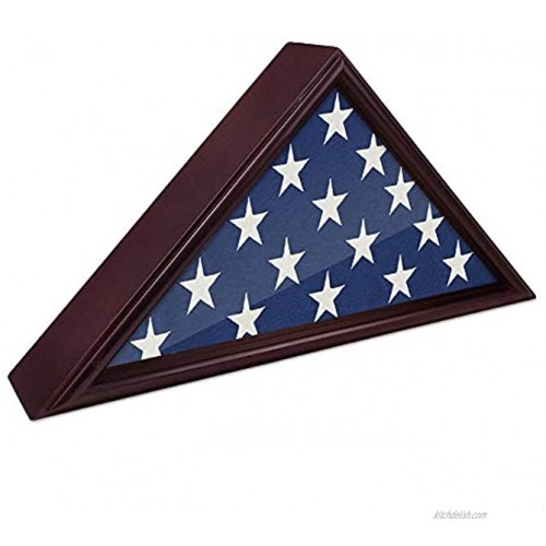 DecoWoodo Flag Display Case Burial or Funeral Flag Frame 5 x 9.5' Mahogany Flag Shadow Box