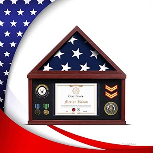 Flag Case for American Veteran Burial Flag Flag Display Case for Burial Flag Military Shadow Box 95% Clear with Felt Lining Holder for Medal Document fits Folded Funeral Flag 5 x 9.5 ft Mahogany Frame