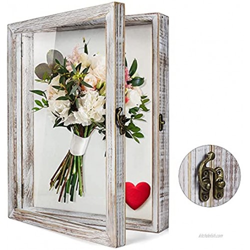 TJ.MOREE Flowers Shadow Box Display Case 11 x 14 Large Shadow Box Frame with Glass Window Door Deep Depth Picture Frame Wedding Bouquet Memorabilia Medals Photos Memory Box for Keepsakes White
