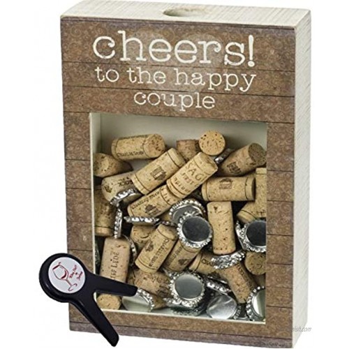 Wine Cork Holder Top Loading Wood Shadow Box Wedding Décor Beer Cap Holder White Distressed 12x8x3 Comes with Champagne Stopper