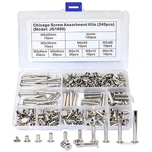 KOOTANS 240PCS 9 Sizes Chicago Binding Screws Assorted Kit Stud Screw Posts Rivet Chicago Button for DIY Leather Decoration Bookbinding
