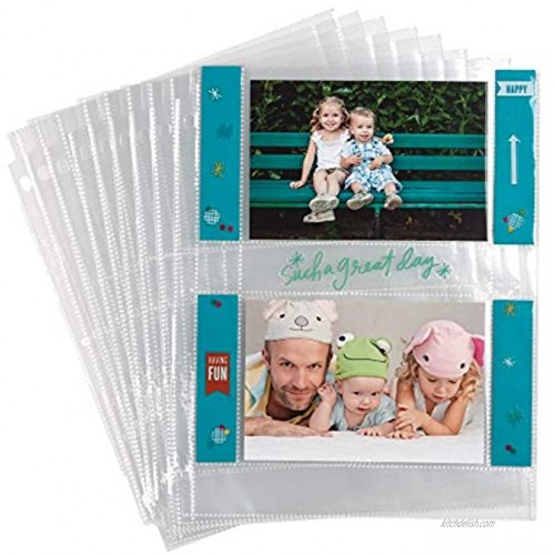 Samsill 4x6 Photo Album Pages for 3 Ring Binder Archival Photo Sleeves Photo Holders 2 Pocket Top Loading Pack of 25