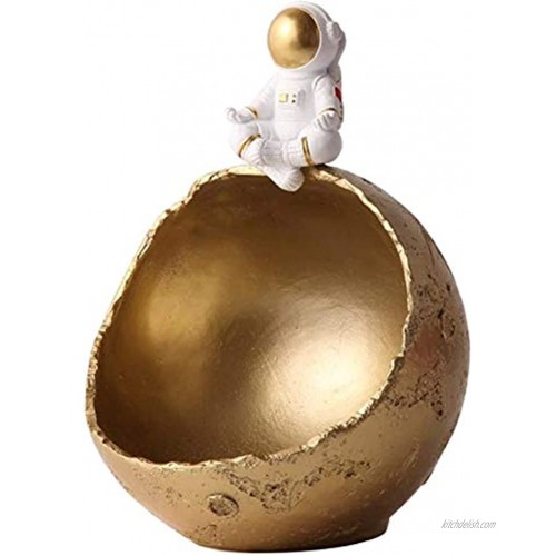 Astronaut Figurine Resin Astronaut Ornament Spaceman Moon Model Sculpture in Storage Box Bowl Organizer for Home Office Table Decoration Golden