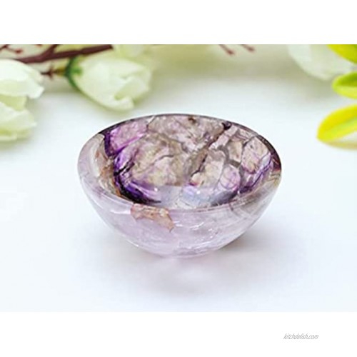 Crocon Amethyst Gemstone Bowl Feng Shui Figurine Hand Carved Tray Dish Reiki Healing Crystals Decoration Ornament Sculpture Spiritual Gift Cleansing Handmade Home Room Table Decor Size: 2 Inch