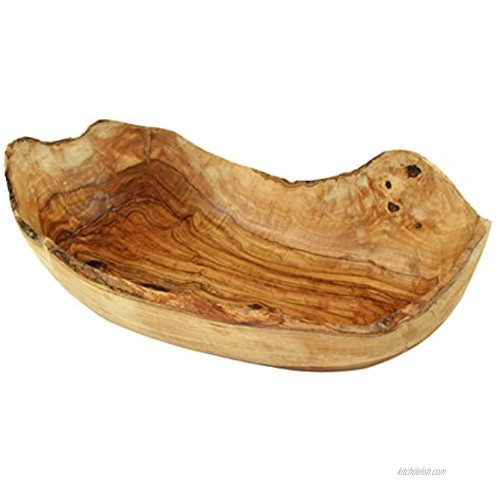 Naturally Med Olive Wood Rustic Fruit Bowl Boat-Shaped 12.5 inch
