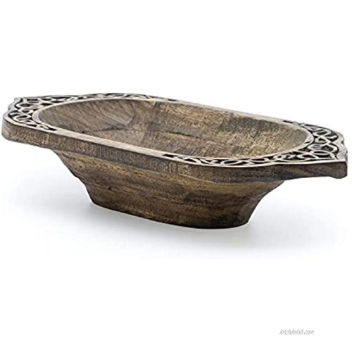 Norse Tradesman Hand-Hewn Bread Bowl Decorative Viking Design 17 Inch