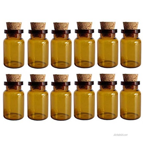 12PCS 5ML 0.2OZ Brown Empty Mini Glass Wish Bottles with Cork Stopper Message Jar Essential Oil Storage Holder Portable Refillable Durable Container for Arts Crafts Wedding Decoration Party