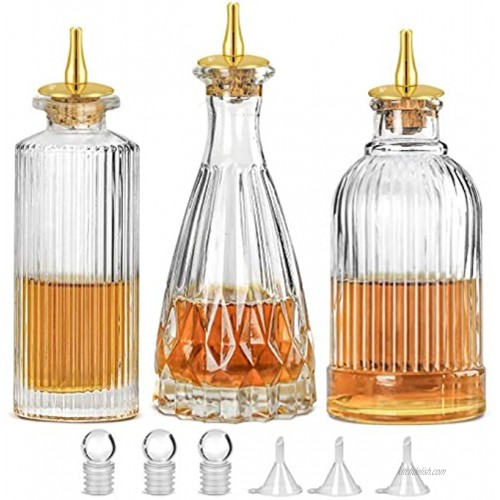 Bitters Bottle Set of 3 Glass Bitter Bottle with Dash Top Great Bottle For Your Cocktail KJPT-1