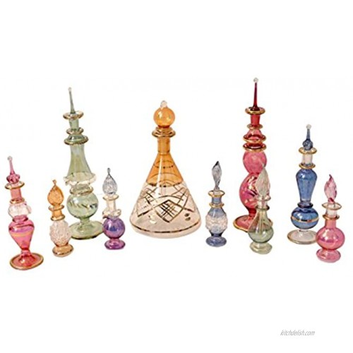 CraftsOfEgypt Egyptian Perfume Bottles Mix Collection a Set of 10 Hand Blown Decorative Pyrex Glass Vials