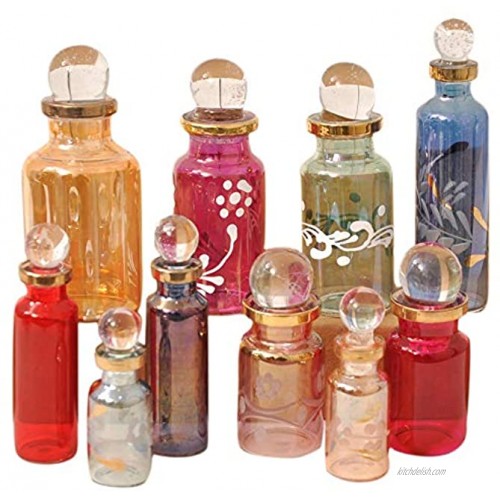 CraftsOfEgypt Genie Blown Glass Miniature Perfume Bottles for Perfumes & Essential Oils Set of 10 Decorative Vials Each 2 High 5cm Assorted Colors