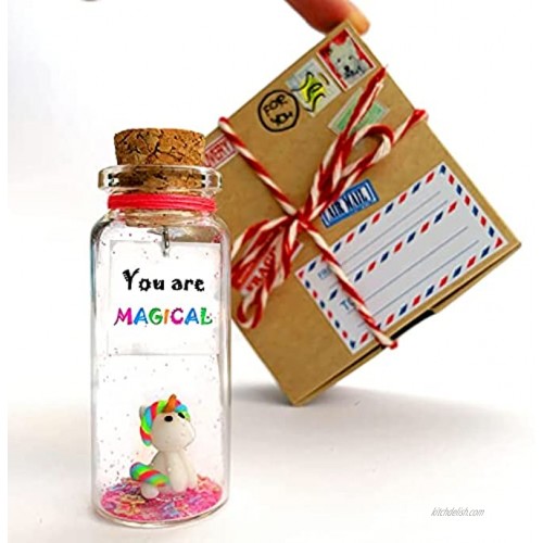 Cute Unicorn and Message in a Bottle Tiny Decorative Jar with a Wish Card Unique Present Idea for Her Birthday Daughter and Niece Presents with Cute Craft Paper Box You Are Magical
