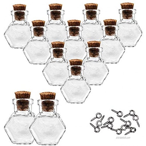 MIGK 24pcs Small Mini Glass Jars Bottles with Cork Stoppers and Eye Screws 1ml Tiny Vials Wishing Message Bottle Charms Necklace Decorative Accessories for Wedding Party Favors,Sexangle Shape