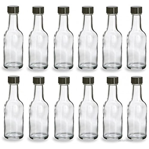 Nakpunar 12 pcs 50 ml Glass Liquor Bottles with Black Cap 1.69 oz