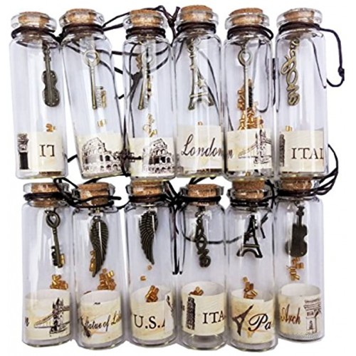 Nesting Nomad Small Transparent Mini Glass Jars with Cork Stopper and with Inside Steam Punk Pendants