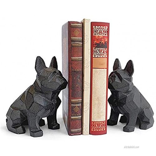 Ambipolar Decorative Bookends Geometric Dog Theme  Heavy Duty Cast Iron Dog Statue Vintage Shelf Decor Antique Black 2 Pack T5-8