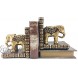 Bellaa 20898 Decorative Bookend Home Décor Book Ends Elephant Statues Bookshelves Heavy Duty Non Skid Gold 6 inch