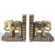 Bellaa 20898 Decorative Bookend Home Décor Book Ends Elephant Statues Bookshelves Heavy Duty Non Skid Gold 6 inch