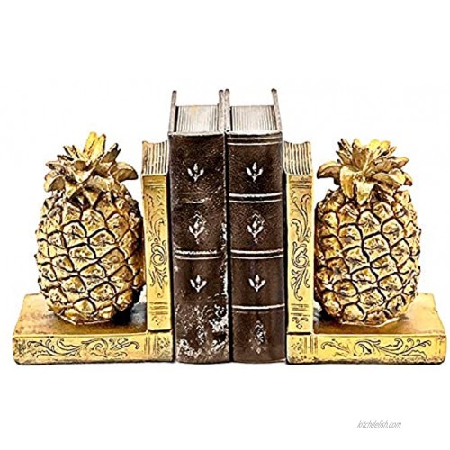 Bellaa 24162 Decorative Bookend Home Décor Book Ends Pineapple Golden Bookshelves Decor Heavy Duty Non Skid 7 inch