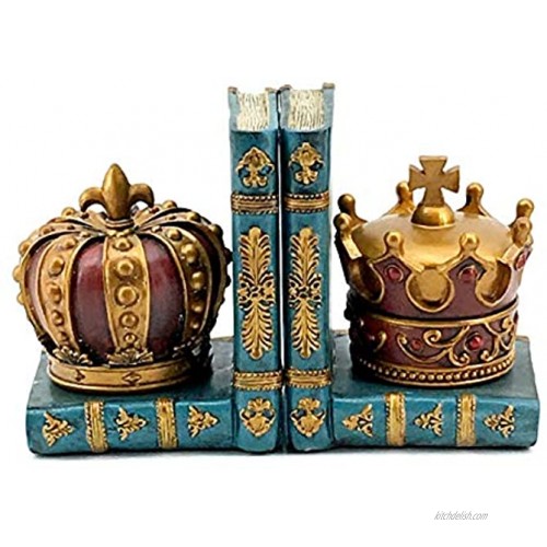 Bellaa 24254 Decorative Bookends Chess King Queen Royal Crown Art Design Book-Ends Bookshelf Home Decor Office Library Gifts Golden Heavy Duty Non Skid 6 Inch