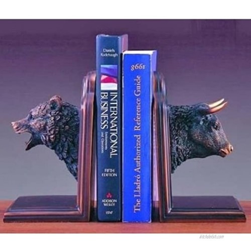 Bronze Plated Electroplated Bear and Bull Head Bookends Figurines Statues