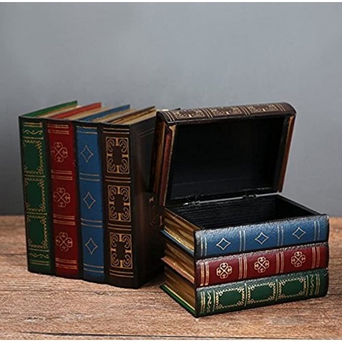 Chris.W Wooden Antique Book-Like Bookends with Hidden Storage Box Classic Decorative Library Book Ends Set of 2Large + Small